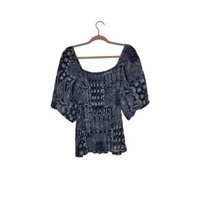 Maurices Boho Bandana Smocked Peasant Top Navy Paisley Size XXL